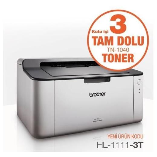 Brother Hl-1111-3T Mono Lazer A4 Mono Usb Yazıcı 3 Tam Dolu Toner