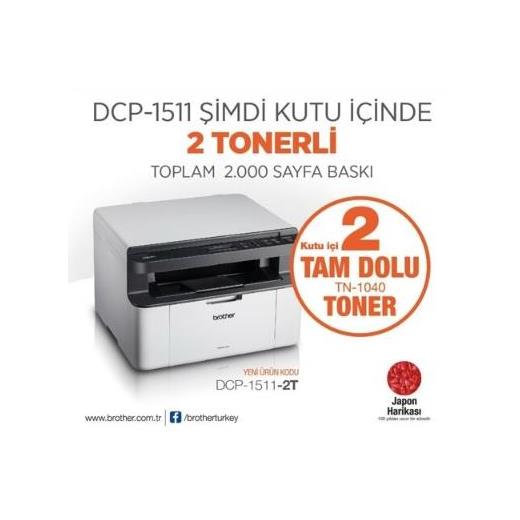 Brother Dcp-1511-2T Mono Lazer Aıo A4 Mono Fotokopi Tarayıcı Usb Yazıcı 2 Tam Dolu Toner