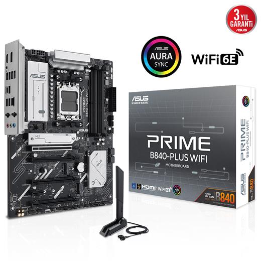 Asus Prıme B840-Plus Wıfı B840 Ddr5 (Vga Yok) Glan 2.5G Atx Hd Dp Typ-C M2 Wf6 Bt Rgb Am5 Amd Anakart