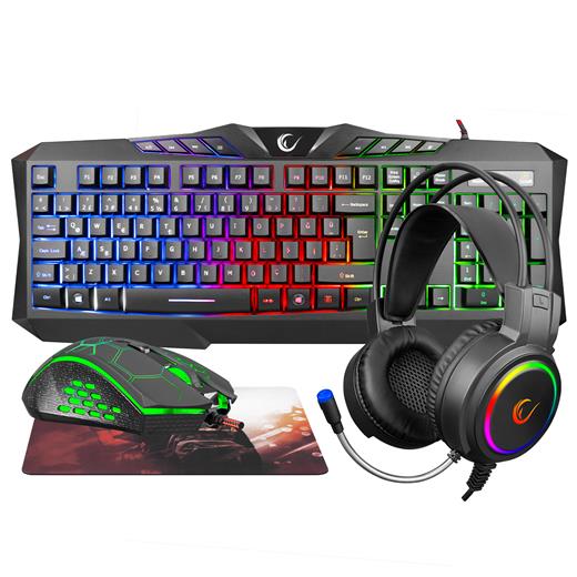 Rampage Km-404 Argentı Q Türkçe Siyah Rainbow Aydınlatmalı Klavye+Mouse+Pad+Kulaklı