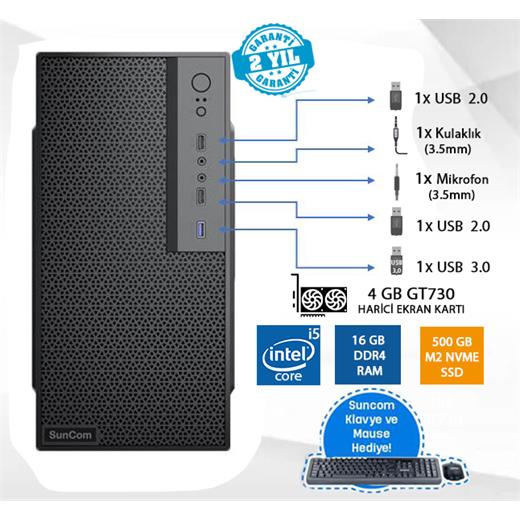 Suncom Force Sc3-166 İ5-6500 16Gb 500Gb Ssd 4Gb Gt730 Dos Masaüstü Pc Wi-Fi